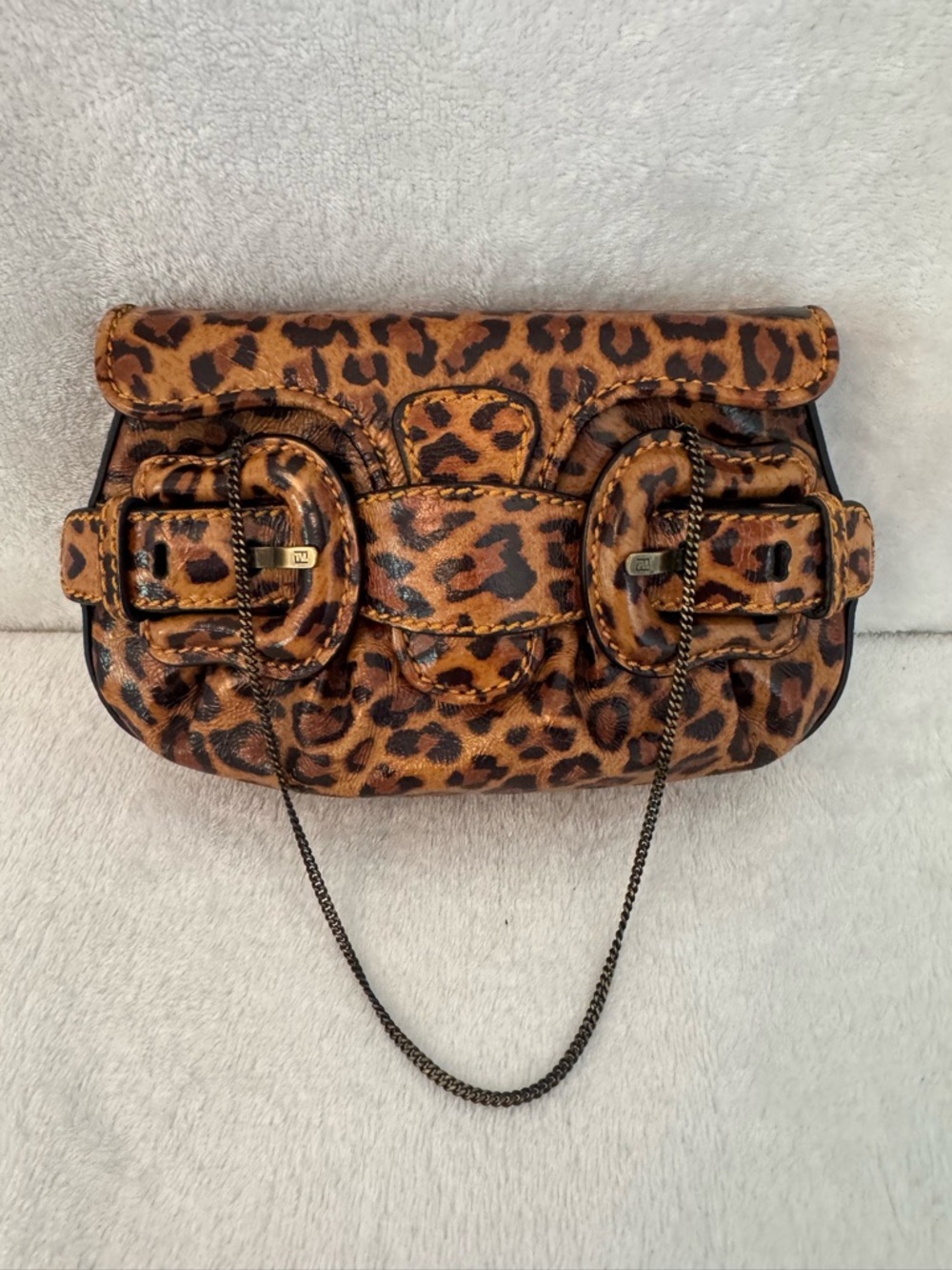 Authentic Fendi Mini B Bag Bis Pochette patent leopard